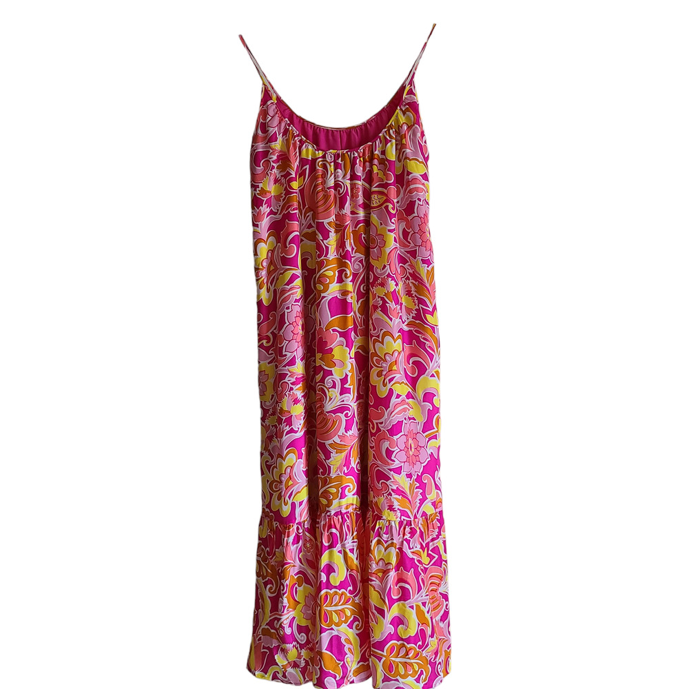 J. CREW 100% Silk Floral Maxi Dress Fuschia Yellow Scoop Neck AP222 Womens 4 NWT - Picture 3 of 14